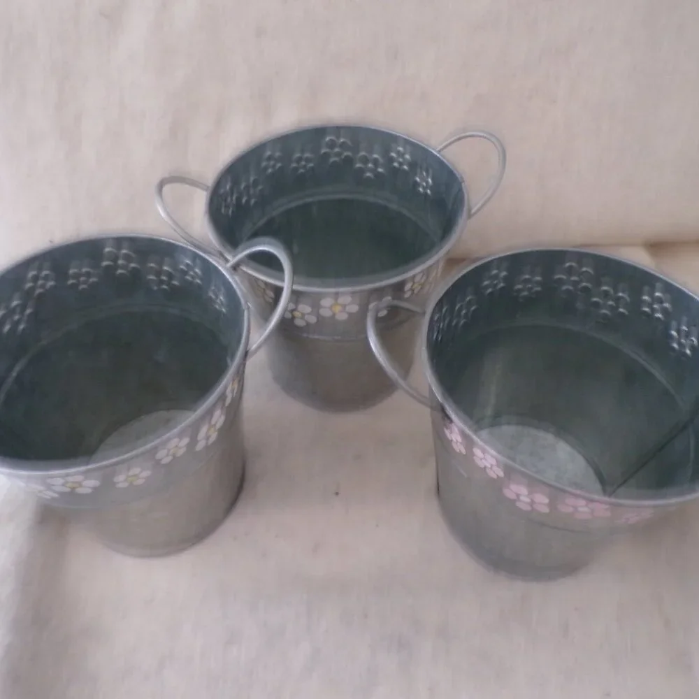3 Galvanized Metal Pots Handles New Baskets Storage Sand Buckets Decorative